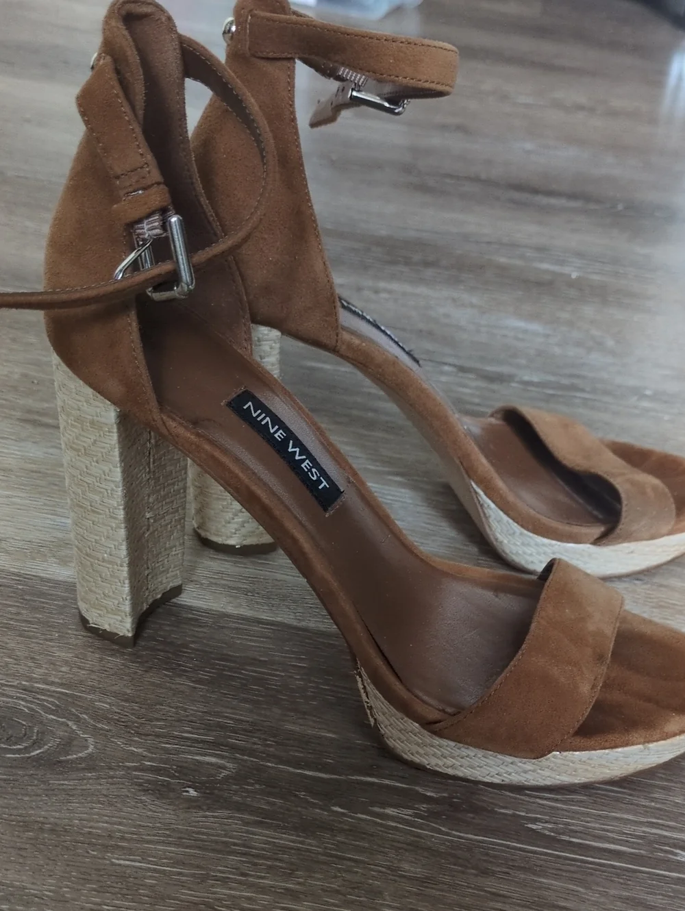Nine West Brown Suede Platform Ankle-Strap Sandals